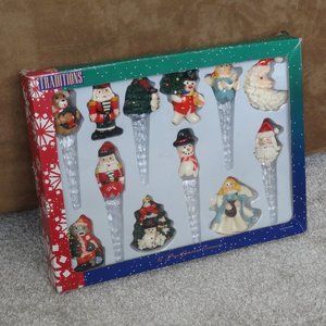Acrylic CHRISTMAS ORNAMENTS ~ with ICICLES ~ Set of 12 ~ NEW